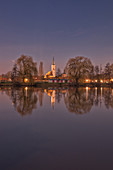 At night on the city lake Iphofen, Kitzingen, Lower Franconia, Franconia, Bavaria, Germany, Europe