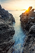 a warm light on the Tellaro cliff, municipality of Lerici, La Spezia province, Liguria district, Italy, Europe