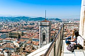 Italy, Tuscany, Florence, UNESCO World Heritage Site, Campanile of Giotto and city view from the top of the Duomo