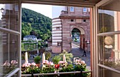 Window, square, at the bridge gate, Heidelberg am Neckar, Baden-Württemberg, Germany