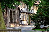 in Werningerode in the North Harz, half-timbered houses, alley, Saxony-Anhalt, Germany