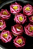 Rosa Lotusblumen in einer Schüssel, Kambodscha, Südostasien
