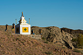 A reconstructed stupa at the Ongiin Khiid monastery, which was one of the largest monasteries in Mongolia, founded in 1660 and consisted of two temples complexes on the North and South of the Ongi Gol River. It was completely destroyed in 1939 under the Communist time of Mongolia.