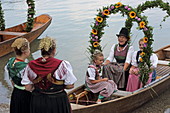 Boat procession on Schlierseer Kirchtag, Schliersee, Upper Bavaria, Bavaria, Germany