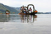 Boat procession on Schlierseer Kirchtag, Schliersee, Upper Bavaria, Bavaria, Germany