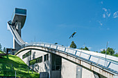 Ski jumpers at Bergisel in Innsbruck, Tyrol, Austria
