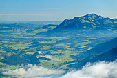 Deep view of Oberstdorf valley floor and Grünten, am Himmelschrofen, Allgäu Alps, Allgäu, Swabia, Bavaria, Germany