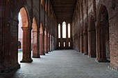 Sunlight shines through the corridors in the Chorin monastery