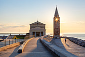 The little church of Madonna dell'Angelo (Church of Blessed Virgin of the Angel) at sunrise, Caorle, Metropolitan CIty of Venice, Veneto, Italy
