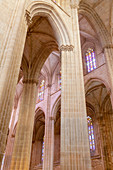 The columns of the nave of the Batalha Monastery (Mosteiro da Batalha), Batalha municipality, Leiria district, Estremadura province, Portugal.