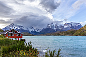 Chile,Patagonia,Magallanes and Chilean Antarctica Region,Ultima Esperanza Province,Torres del Paine National Park,Cerro Paine Grande and Paine Horns with lake Pehoé