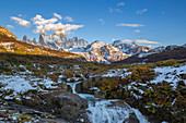 Argentina,Patagonia,Santa Cruz Province,Los Glaciares National Park,waterfall on Arroyo del Salto and Mount Fitz Roy