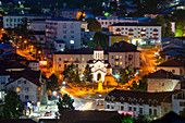 Amaghleba church ny night in the middle of the town. Akhaltsikhe, samtskhe-javakheti region, Georgia.