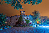 Night view of the castle, Introd, Aosta Valley, Italian alps, Italy