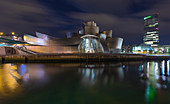 Guggenheim Museum at night, Bilbao, Basque country, Spain, Iberian Peninsula, Western Europe