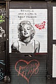 United Kingdom, London, portrait of Marylin Monroe with "Beigels are a girl's best friend"