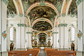 Altar and nave of the St. Gallen Collegiate Church, St. Gallen, UNESCO World Heritage Site St. Gallen, Switzerland