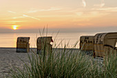 Beach chairs in the morning in Dahme on the Baltic Sea, Ostholstein, Schleswig-Holstein, Germany