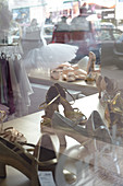 Dance shoes in the display of a ballet shop in Bratislava, Slovakia