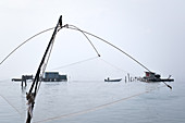 Blick auf ein Fischernetz im Hafen von Pellestrina, Lagune von Venedig, Pellestrina, Venetien, Italien, Europa
