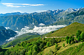 Blick auf Picos de Europa mit Picu Urriellu, Naranjo de Bulnes, vom Picu Tiedu, Nationalpark Picos de Europa, Kantabrisches Gebirge, Asturien, Spanien