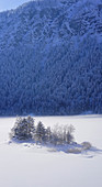 Morgens am zugefrorenen Eibsee, Grainau, Bayern, Deutschland                          
