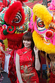 Thailand, Bangkok, Chinese New Year, lion dance, people, 