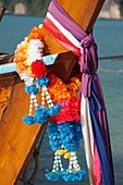 Thailand, Krabi, Phi Phi Don Island, boat, flowers, decoration, closeup, 