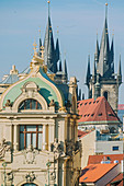 Towers of St Vito Cathedral - Prague Soaring spires of St Vitus Cathedral dominate the Prague skyline. Not only is the cathedral a place of pilgrimage, it is also a museum, treasure chamber and a blockbuster attraction. This is the church where the archbishop of Prague crowned Bohemian kings and where they have their last resting place. Highlights of the cathedral include the silver tomb of John Nepomuk with an army of angels supporting a canopy, the coronation chamber where the crown jewels are kept, Wenceslas Chapel with wall paintings depicting the saint's life and stained glass windows des