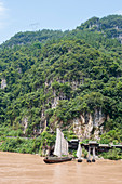Traditional sailboats once used for transporting goods on the Yangtze River at the Xiling Gorge (Three Gorges) in China.