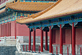 Bunte chinesische Architektur, die Halle der höchsten Harmonie, die größte Halle in der Verbotenen Stadt in Peking, China.