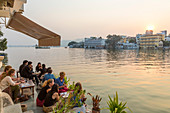 Lakeside bar at sunset, Pichola Lake, Udaipur, Rajasthan, India