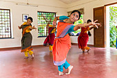 Students of traditional Indian dance in class, Chennai (Madras), Tamil Nadu, India