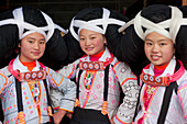 Girls of Long Horn Miao tribe, Sugao, Guizhou Province, China