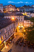 Restaurant & main square, dusk, St. Emilion, Gironde, Aquitaine, France