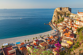 Town view with Castello Ruffo, Scilla, Calabria, Italy