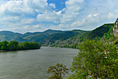 View from Dürnstein to the Danube and the mountains, Wachau, Austria