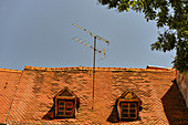 Old roofs with dormers and antenna in the old town, Zagreb, Croatia