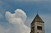 Unusual storm cloud and a church tower, near Grabovac, Croatia