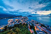 City of Alesund view from Aksla mountain at night, More og Romsdal county, Norway