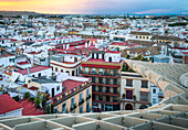High view of Seville from Metropol Parasol public walking sculpture. Seville, Andalucia, Spain