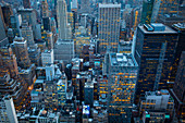 Elevated view of Manhattan during sunset. Manhattan, New York City, USA