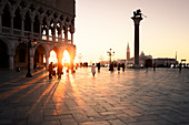 Sunrise in San Marco Square, with San Giorgio Church on the background. Venice, Veneto, Italy.