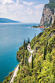 The SS45 road on Lake Garda coast. Tremosine, Lombardy, Italy.