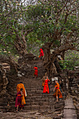Monks at the Vat Phou Temple in Champasak, Laos, Asia