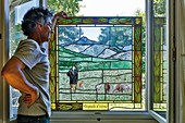 France, Haute Garonne, Comminges, Montrejeau, Hand-made stained glass