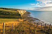 France, Somme, Ault, a hiking trail along the chalk cliffs