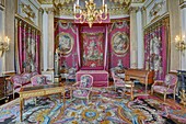 Frankreich, Paris, Gebiet, das von der UNESCO zum Weltkulturerbe erklärt wurde, Louvre-Museum, Abteilung für dekorative Kunst und Möbel, Luynes-Villenzimmer, mit den Holzarbeiten des Luynes-Herrenhauses aus dem Jahr 1766, Wandteppiche der Gobelins, die 1769 für den Bourbon-Palast und den Teppich der Königin gewebt wurden Marie Lecinzka in Versailles wurde 1740 in der Manufaktur La Savonnerie gewebt