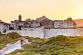 France, South Corsica, Bonifacio, the old town or High City, tourists' walk around the ramparts of the citadel