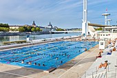 France, Rhone, Lyon, quai Claude Bernard on the banks of the Rhone river, the Rhone swimming pool inaugurated in 1965